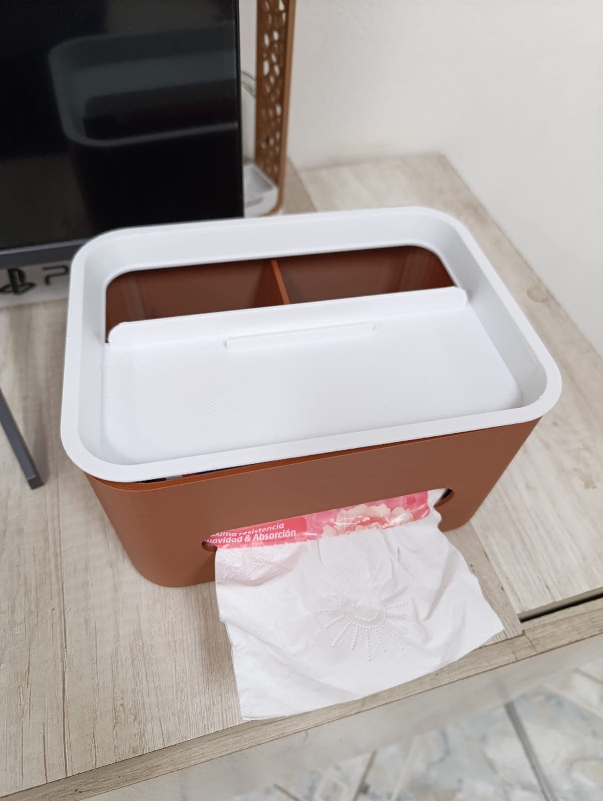 Detalle de Soporte pañuelos descartables cuadrados impreso en 3D